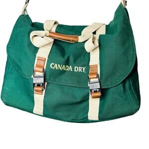 Vintage 90s CANADA DRY Green Buckle Front Shoulder Strap Duffle Messenger Bag